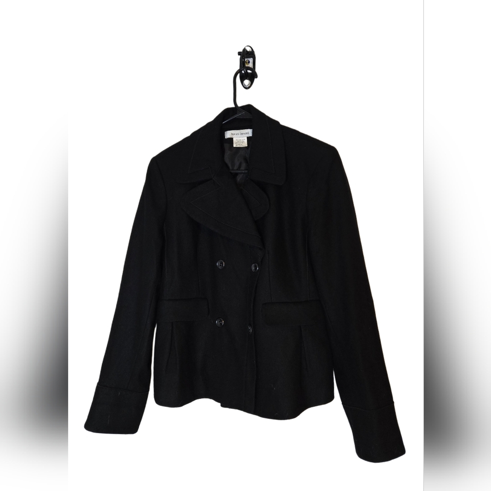 Harvé Benard Wool Blend Black Peacoat Jacket Size 12‎ Classic Y2K Inspired